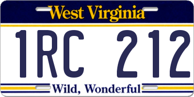 WV license plate 1RC212