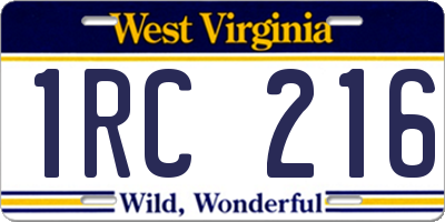 WV license plate 1RC216
