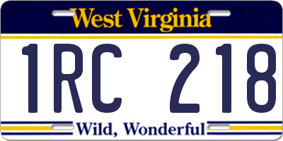 WV license plate 1RC218