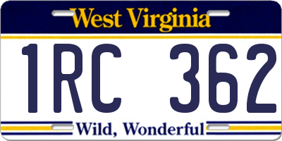 WV license plate 1RC362