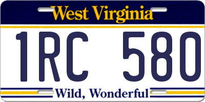 WV license plate 1RC580