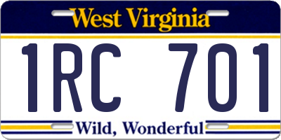 WV license plate 1RC701