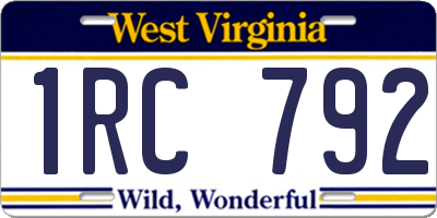 WV license plate 1RC792