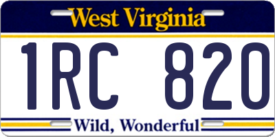 WV license plate 1RC820