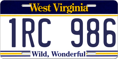 WV license plate 1RC986