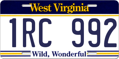 WV license plate 1RC992