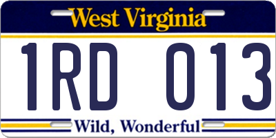 WV license plate 1RD013