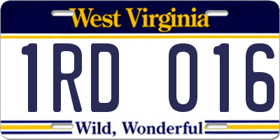 WV license plate 1RD016