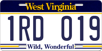 WV license plate 1RD019