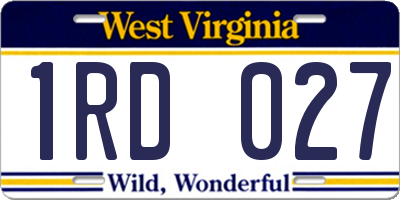 WV license plate 1RD027