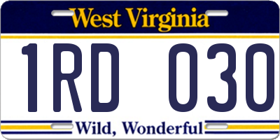 WV license plate 1RD030