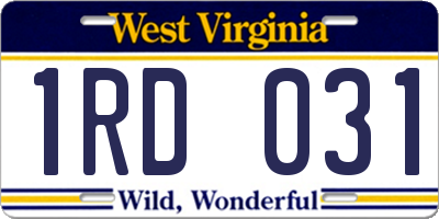 WV license plate 1RD031