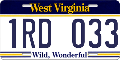 WV license plate 1RD033