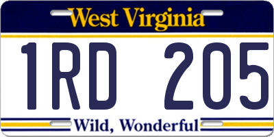WV license plate 1RD205
