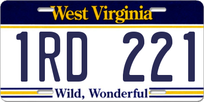 WV license plate 1RD221