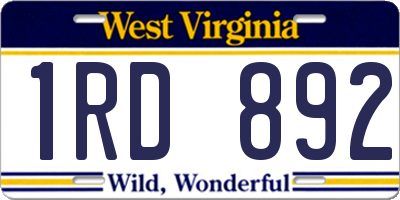 WV license plate 1RD892