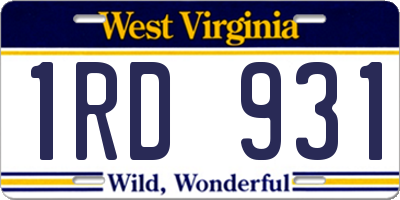 WV license plate 1RD931