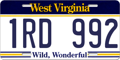 WV license plate 1RD992
