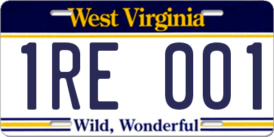 WV license plate 1RE001