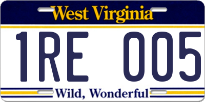 WV license plate 1RE005