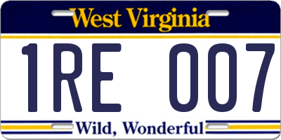 WV license plate 1RE007
