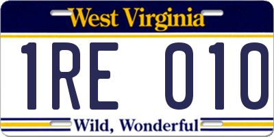 WV license plate 1RE010