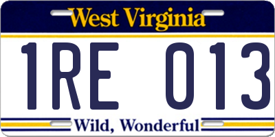 WV license plate 1RE013