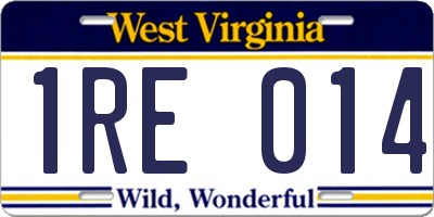 WV license plate 1RE014