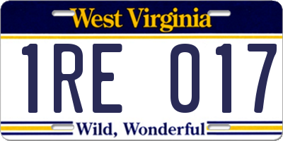 WV license plate 1RE017
