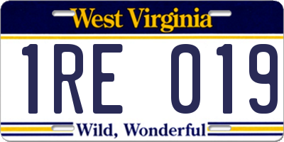 WV license plate 1RE019
