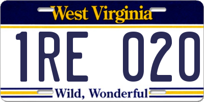 WV license plate 1RE020
