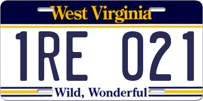 WV license plate 1RE021