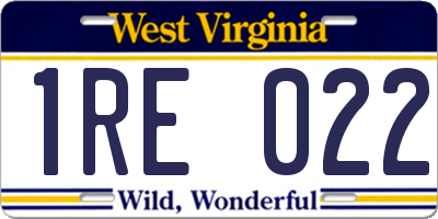 WV license plate 1RE022