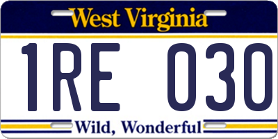 WV license plate 1RE030