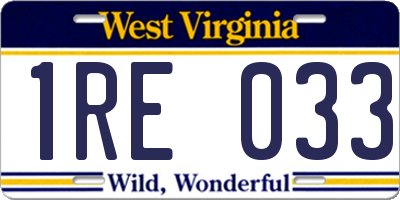 WV license plate 1RE033