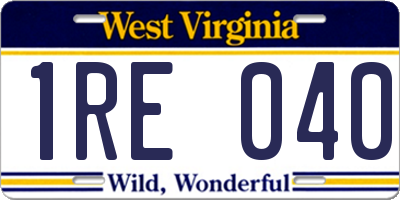 WV license plate 1RE040