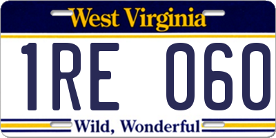 WV license plate 1RE060