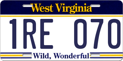 WV license plate 1RE070