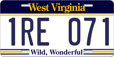 WV license plate 1RE071