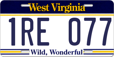 WV license plate 1RE077
