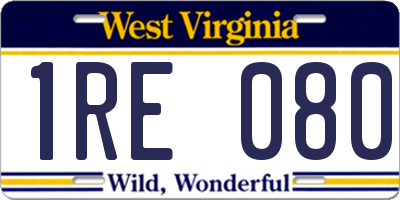 WV license plate 1RE080
