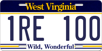WV license plate 1RE100