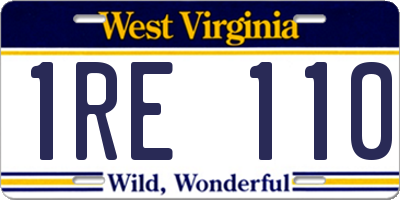 WV license plate 1RE110