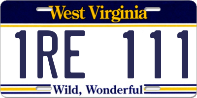 WV license plate 1RE111