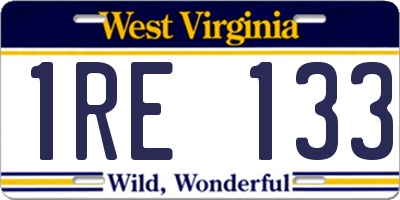 WV license plate 1RE133