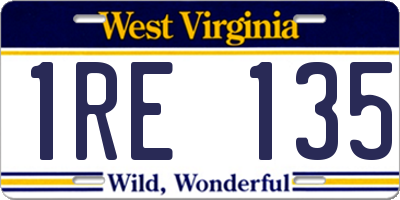 WV license plate 1RE135