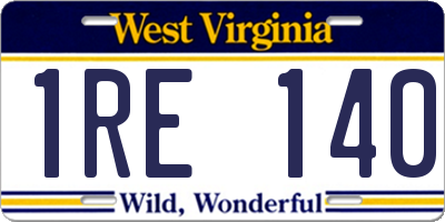 WV license plate 1RE140