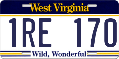 WV license plate 1RE170