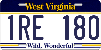 WV license plate 1RE180