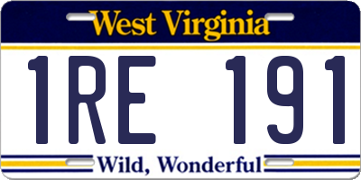 WV license plate 1RE191